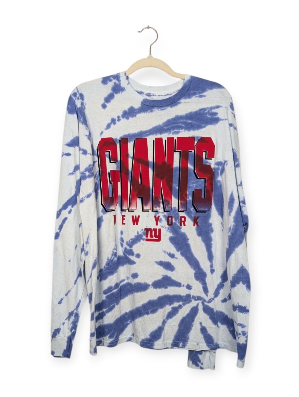 Junk Food Clothing NY Giants Tie Dye Long Sleeve Graphic Tee Shirt Size L